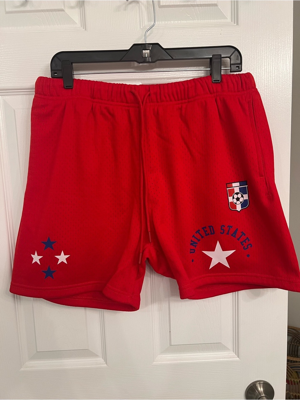 Men's Red Athletic Soccer Shorts with Star Crest